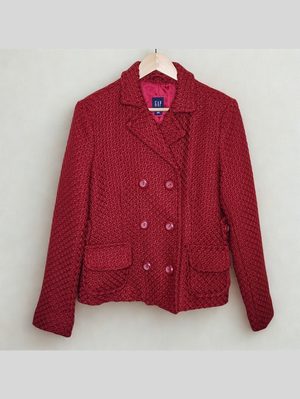 GAP Vintage Tweed Pea Coat in Vibrant Red • Size 8